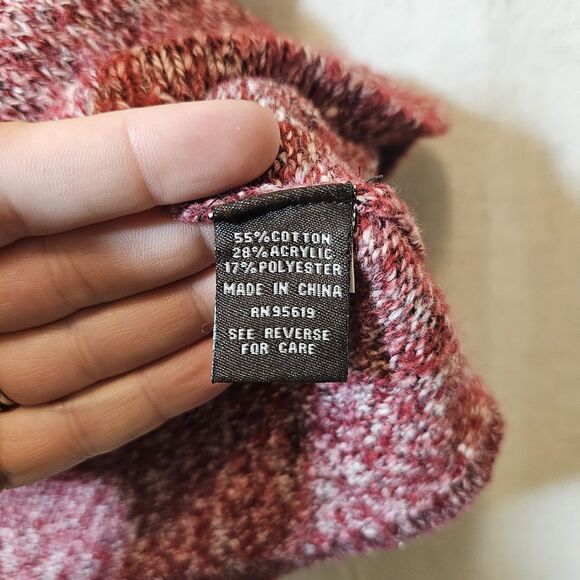 Long Fever Women's Medium Sweater Coat Cardigan Knit Red Burgundy Bell Sleeve - Picture 7 of 9